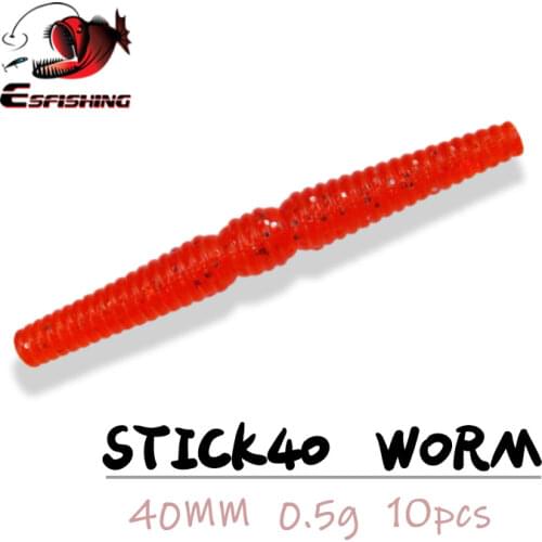 ESFISHING Ice Fishing lures Stick 10pcs 40mm Soft Bait Silicone Bait Cheap Fishing Tackle Worm Lures