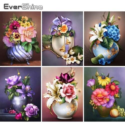 Evershine Diamond Painting Flowers Cross Stitch Full Drill Square 5D DIY Diamond Embroidery Vase Bead Needlework Handmade Hobby