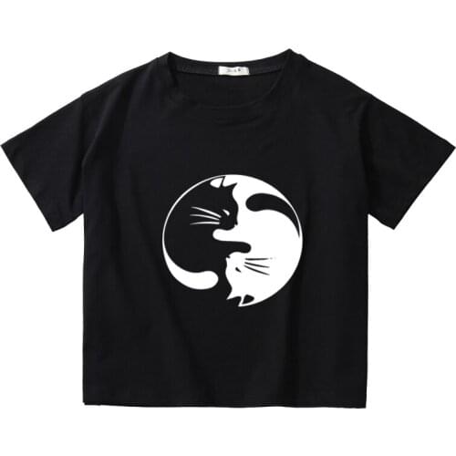 Funny Cute Cat Printing Women Summer Tees Breathable Cotton High Quality Tops Girls O-Neck T-Shirt Kids Short Sleeve Clothing