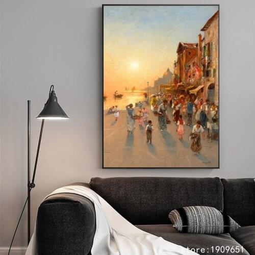 Cotton no frame classical people sunrise seascape canvas printings oil painting printed on cotton wall art decoration picture