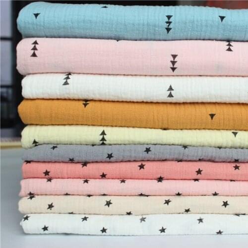 Meter Crushed Cotton Fabric Kids Double Gauze Crepe Tissu For Baby Star Print Material For Sleepwear Textile