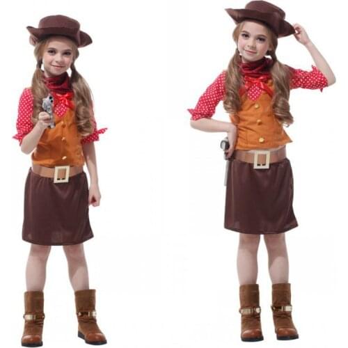 Halloween Carnival Purim Cosplay Costume For Kids Girls Cowboy Outfit Fancy Dress Costume Children Party Rodeo Wild West