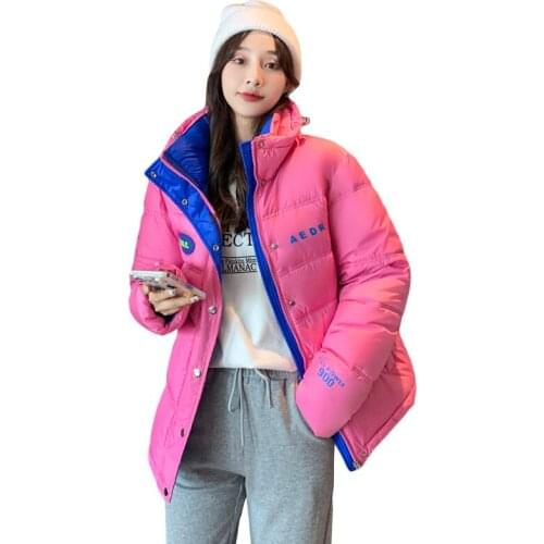 Korean Fashion Parka Womens Winter Down Jacket Stand-up Collar Green Bomber Jacket Ladies Short Coats Winter Womens Outerwear