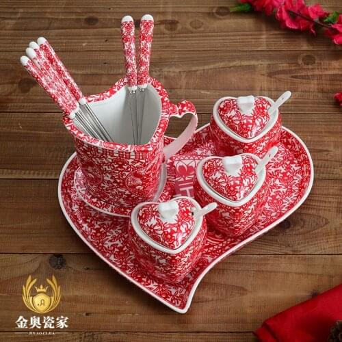 Seasoning box seasoning pot kitchen seasoning pot set salt pot chopsticks tube chopsticks spoon cage double happiness