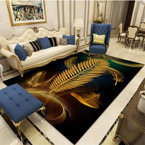 Creative Gold Feather Pattern 3D Printed Carpets for Living Room Bedroom Area Rug Flannel Fashion Sofa Home Decorative Floor Mat