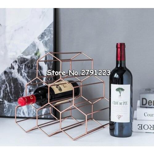 Honeycomb Style Metal Table Storage Basket Chic Nordic Scandinavian Rose Gold Desk Storage Basket Red Wine Organizer Home Decor