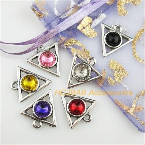 Fashion 12Pcs New Triangle Charms Tibetan Silver Color Acrylic Mixed Connectors 19.5x21mm