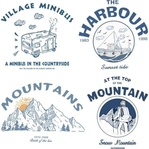 Cartoon Climb the mountain heat transferOutdoor travel clothing sports backpack ironing stickers DIY decorative patches