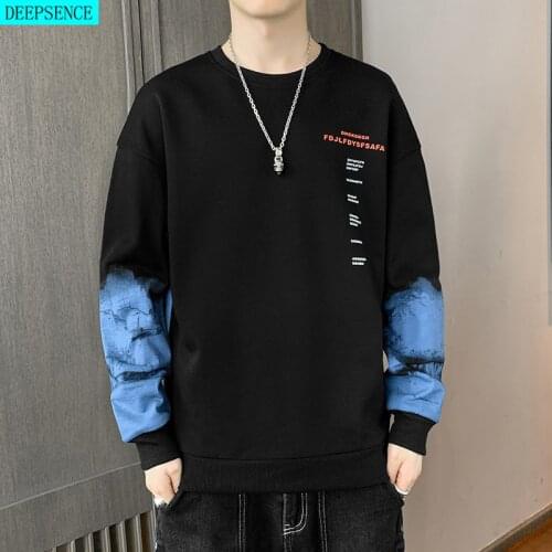 Autumn New Mens Casual Pullover Korean Style Handsome Personality Street Fashion Printed Sweatshirt Men