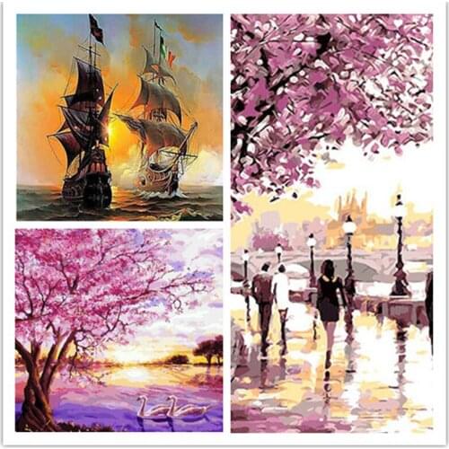 Landscape DIY Oil Painting By Numbers for Adults Kids Flowers Art Picture Color Draw Acrylic Paint On Canvas Kit Home Decor Gift