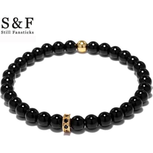Onyx Stone Beads Bracelet CZ Bracelets For Women Jewelry Men Pulseira Masculina Feminina 6mm Erkek Bileklik Pulsera Hombre Mens