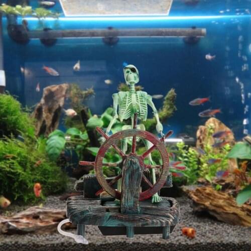 Pirate Captain Aquarium Decorations Landscape Skeleton on Wheel Action Figure Fish Tank Ornament Aquarium Decoration