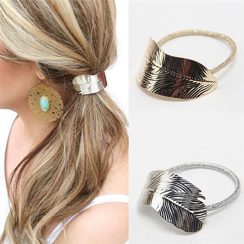 2Pcs Fashion Women Lady Leaf Hair Band Rope Headband Elastic Ponytail Holder For Women Girls