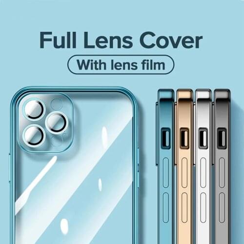 Plating Square Frame Clear Case For iPhone 12 Pro Case Full Lens Cover Shockproof Soft TPU Back Cover For iPhone 12 Pro Max Mini