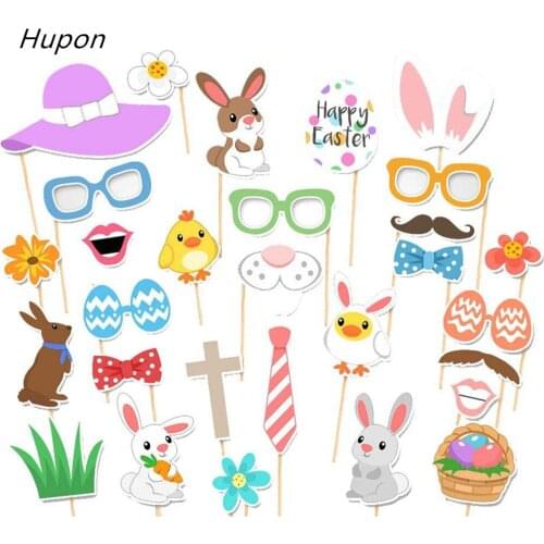 29pcs Photo Booth Props Rabbit Easter Eggs Photobooth Props Funny Mask Glasses Mustache Lip On A Stick Easter Party Decorations