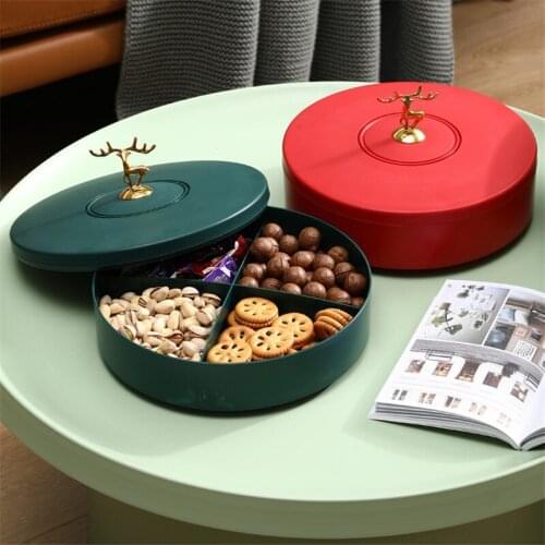Nordic Light Luxury Plastic Divided Dried Fruit Tray Nuts Storage Box Wedding Snacks Candy Box with Lid Party Serving Plate