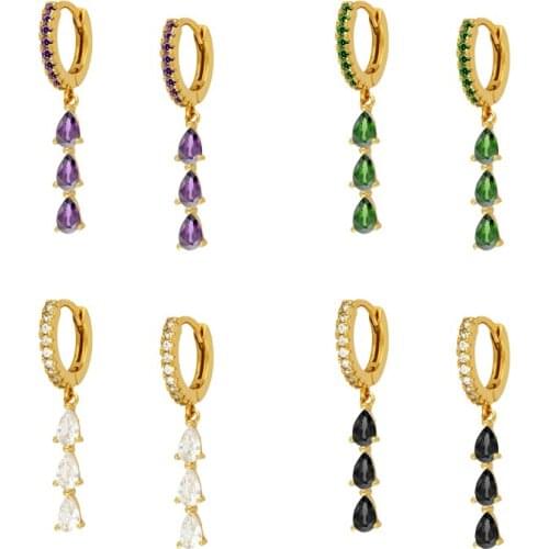 925 Silver Ear Buckle Water Drop Hanging Hoop Earrings for Women Huggies Small Earrings Charming CZ Crystal Earrings Jewelry