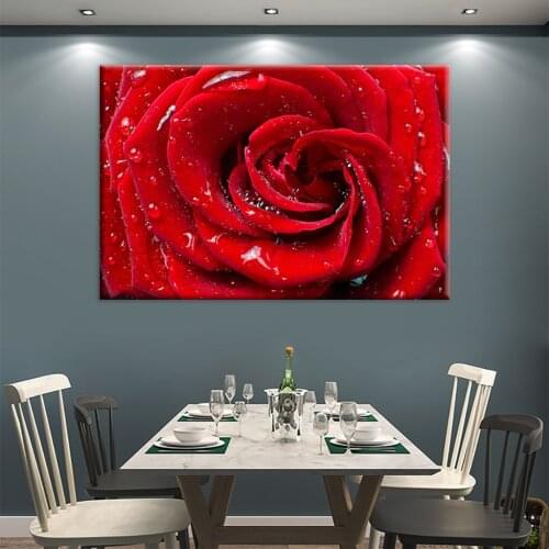 Modern Canvas Painting Home Decor Wall Art 1 Panel Beautiful Red Rose HD Printed Modular Poster Framework Pictures Living Room