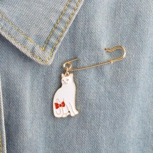 Super Cute ! White black bow Cat pins Cute animal brooch Cat lover jewelry Cat lover gifts Jewelry for women