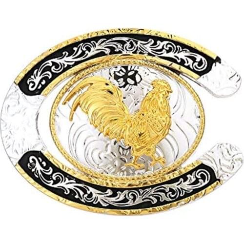U shape gold Rooster buckle for man western cowboy buckle without belt custom alloy width 4cm