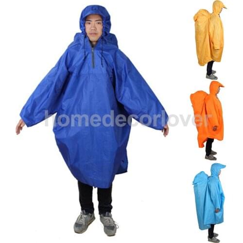 Unisex Outdoor Fishing Camping Hiking One-piece Hooded Raincoat Poncho Jackets Backpack Rain Cover