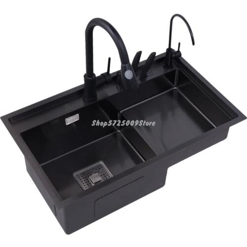 Ladder Sink Large Single Tank Black Nano Kitchen Sink Thickened 304 Stainless Steel High And Low Step Sink