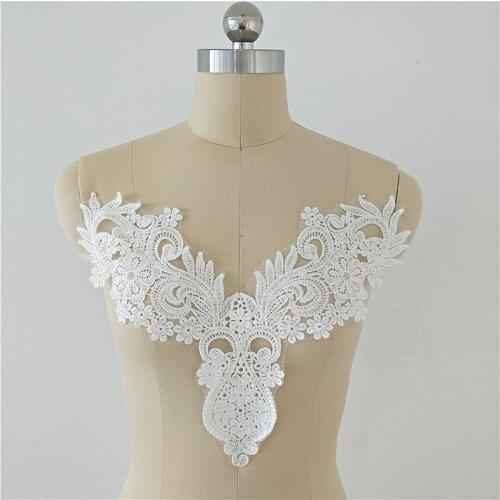 Embroidery Cotton Thread Collar Flower Applique V-Shaped Wedding Dress Patch Decoration Material Accessories Diy Sew On Patches