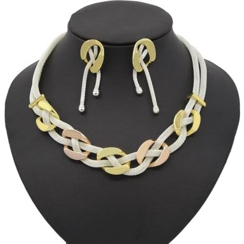 Yulaili High Quality Dubai Gold Jewelry Sets for Women Fashion Weave Choker Necklace Stud Earrings Bridal Party Wedding Jewelery