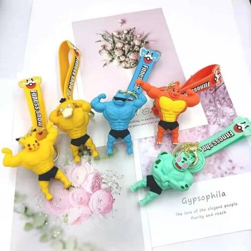 Taraka Tomy Pokemon Funny Moveable Puppets Surrounding Muscular Macho Pikachu Keychain Childrens Toy Figure Gift for Friends