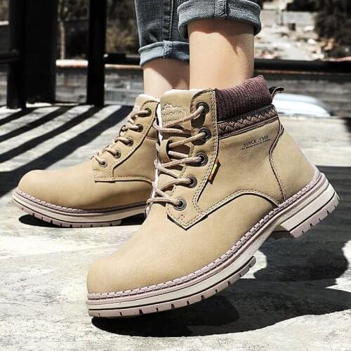 Boots Female 2021 women shoes PU Thick bottom winter boots women Lace-up Warm Plush Ankle boots Non-slip high top women sneakers