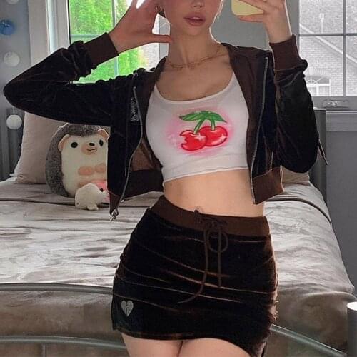 Womens Drawsting Y2K Causal Hooded Jacket Heart Kawaii Hoodies Women Zipper Long Sleeve Sweatshirts Mini Dress Sets Autumn 2021