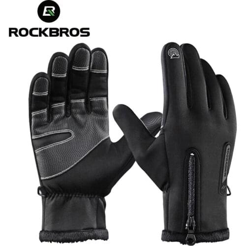 ROCKBROS Winter Cycling Bicycle Gloves Windproof Thermal Warm Fleece Gloves Men Women Motorcycle Snow Skiing Sport Bike Gloves