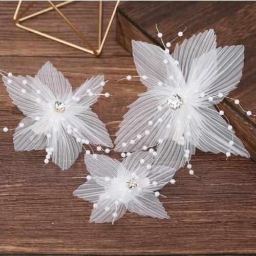 3Pcs New White Pink Flower Hair Clips Hairgrips Crystal Hair Jewelry Wedding Hair Accessories Flower Barrettes Bride Accessories