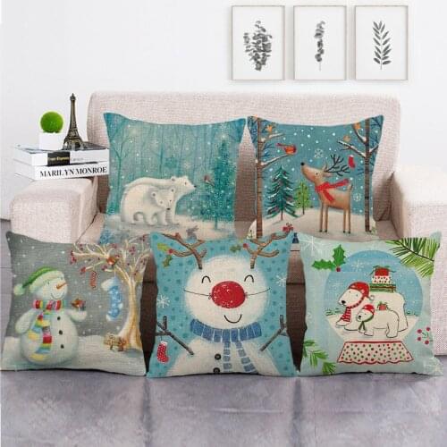 45cm*45cm blue style winter snowman design linen/cotton throw pillow covers couch cushion cover home decor pillow