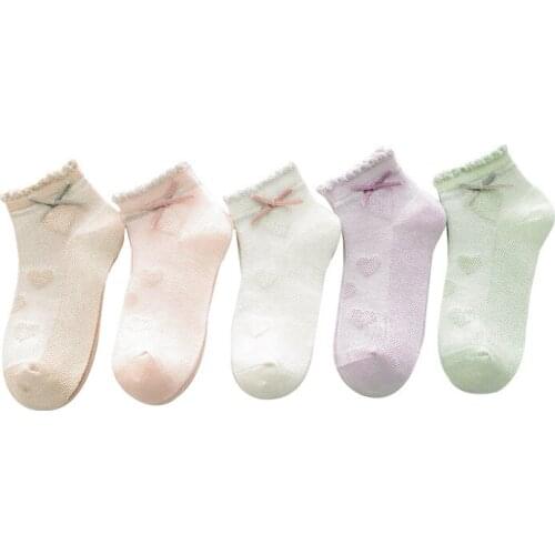 Cute Summer Baby Socks Solid Bow Thin Soft Cotton Children Girls Mesh Socks Princess boat sock 5pcs