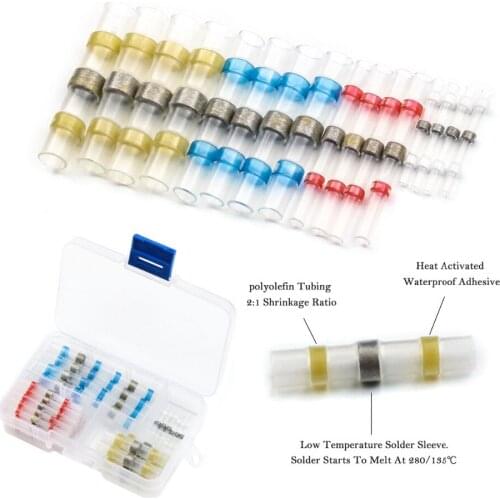 50Pcs Waterproof Solder Seal Heat Shrink Butt Terminals Soldering Sleeve Set Electrical Wire Cable Connectors for 26-10 AWG