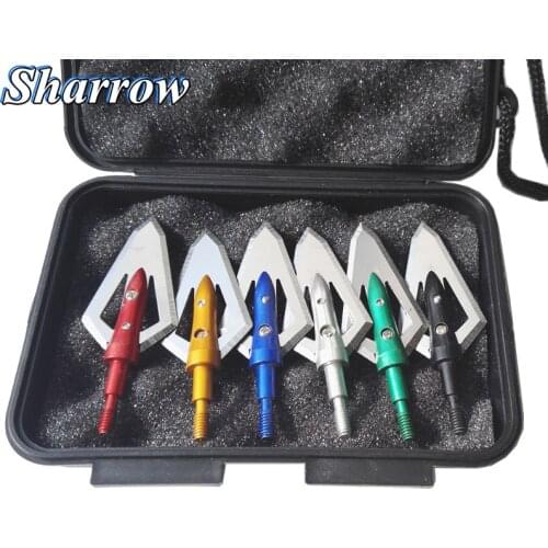 6 Pcs Archery Fixed 2 Blade Arrowhead Sharp Steel Blades BroadHeads 100 Grain with Box for Compound Bow and Crossbow Arrow Tips