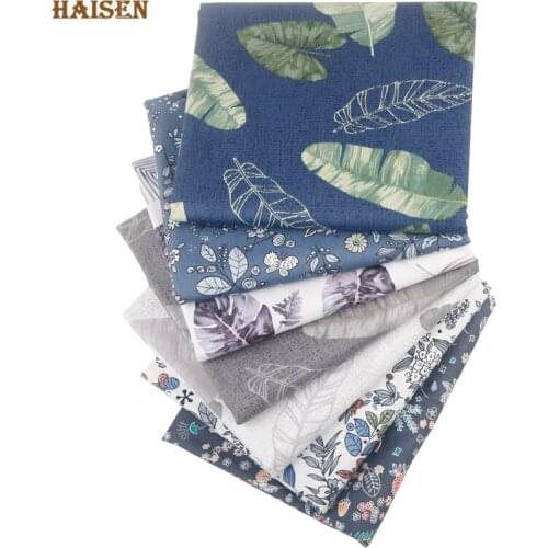 7pcs/lot,New Green Leaves Series Printed Twill Cotton Fabric Patchwork Twill Cloth DIY Sewing&Quilting Doll Crafts Set Material