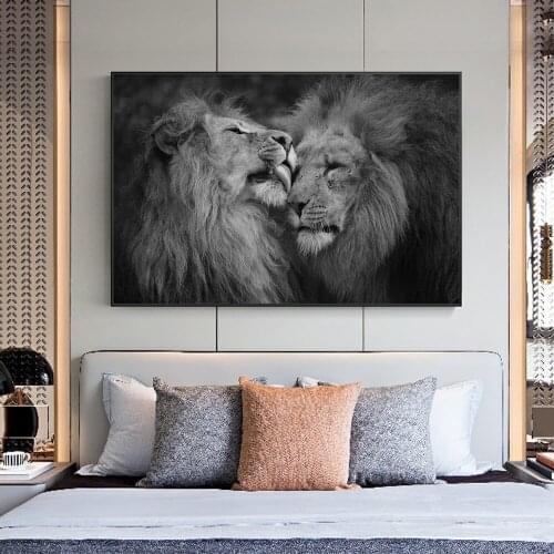 Afican Wild Lions Head to Head Canvas Art Posters And Prints Black And White Ainimals Canvas Paintings On the Wall Art Pictures