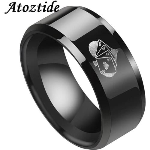 Atoztide 8mm Lucky Gothic Sprade A Poker Rings Polished Rock Stainless Steel Mens Playing Cards Gambling Finger Rings Party
