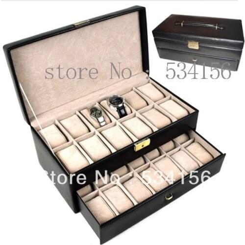 Free shipping black luxury watch box can fit into a 26 watches luxury leather watch boxes jewelry Display packaging gift box