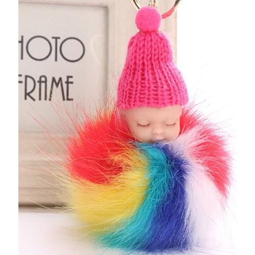 Colorful fox fur ball keychain Sleeping dream doll plush doll fur ball pendant lady bag jewelry pendant