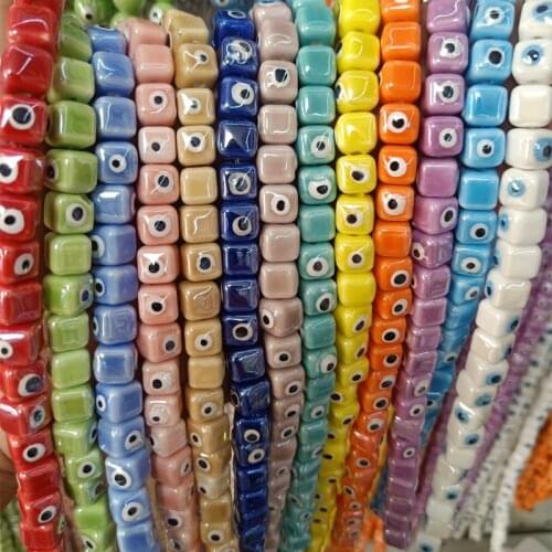20pcs Turkey Eye Ceramic Beads 10x10mm Square Shape Loose Ceramics Bead For Jewelry Making DIY Bracelet Findings Accessories
