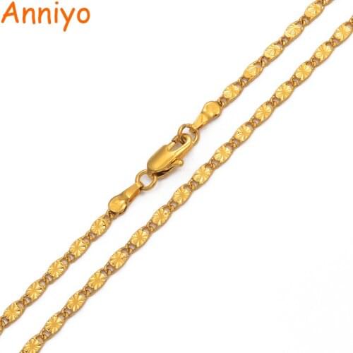 Anniyo (Width 2.2mm)45cm/60cm/70cm Chain Necklaces for Women Girls Gold Color Chains Jewelry Wedding Party Birthday Gift #016916