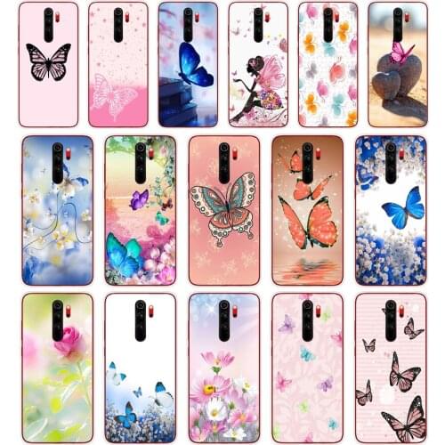 260Red butterfly on white roses flower Soft Silicone Tpu Cover phone Case for xiaomi redmi 7 8 9 8A 9A Note 7 8 9 Pro 8T 9S Case