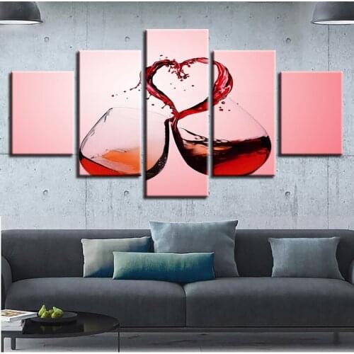 Embelish 5 Panels Modern Home Decor Modular Pictures Red Wine Heart Glasses Kitchen Decor Living Room Wall Posters Paintings