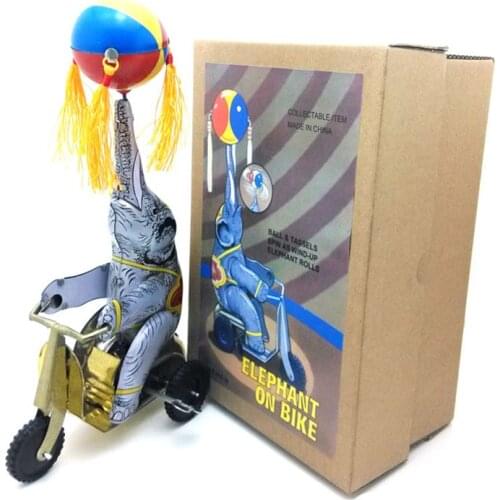 Childhood Memory Antique Animals Tin Toys Children Wind up Iron Robot Figure Retro Home Decor Elephant Riding Bike