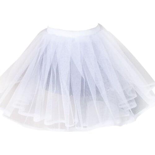 Women White Hard Mesh Short Petticoat Double Layers Girl Lolita Tutu Skirt Semi See-Through Wedding Dress Crinoline Underskirt