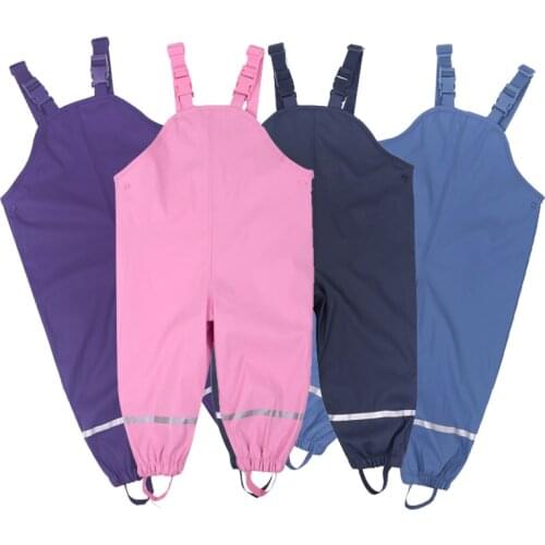 Dollplus Kids Boy Girls Rain Fleece Pants Children PU Leather Raincoats Poncho Plus Velvet Waterproof Windproof Breathable Pant