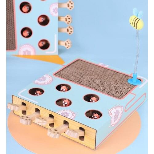 Pet Cat Toy Hit Gophers Cat Hunt Toy With Scratcher Catch Mouse Game Wooden Interactive Maze Cat Scratcher Kitty Interactive Toy